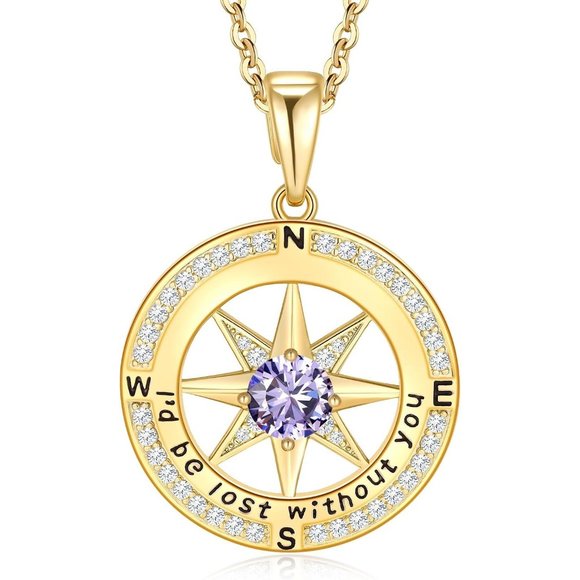 Meeshi Gold Compass Birthstone I'd be Lost Without You Necklace - Picture 1 of 6